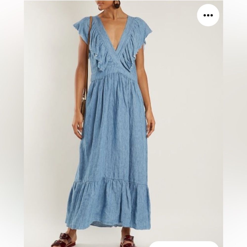 Lee Mathews Chambray Tyler Ruffle Collar Maxi Dress
